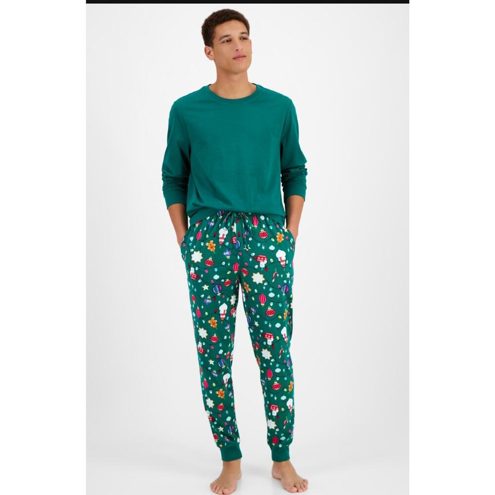 New Holiday Lane Men's Small Green Ornaments Christmas Pajama Set Lounge